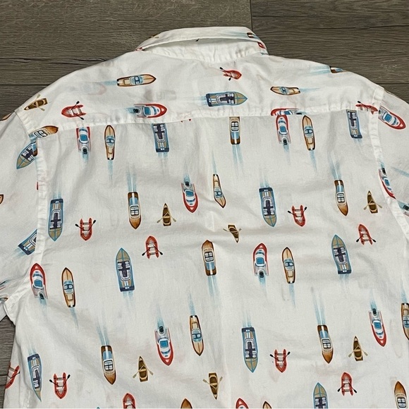 ZARA Mens White Boat Print Casual Shirt Short Sleeve Botton Regular Fit Up Sz XL - Picture 8 of 8